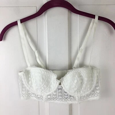 Sujetador Adore Me Blanco Balconette Encaje Crochet Talla 32C Longline Novia Coqueta Nuevo con Etiquetas Foto 1 de 4