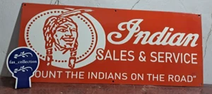 Indian Sales & Service Porcelain Enamel Sign  36 x 15 Inches 1 Side - Picture 1 of 6
