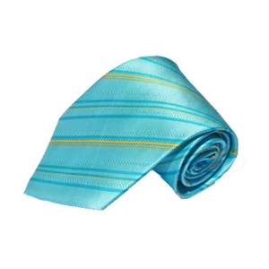 Men's  light peackock blue and yellow line designed woven tie - Picture 1 of 10