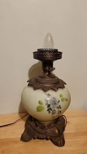 Vintage  HURRICANE LAMP   3 WAY    Hand Painted Floral Pattern No Shade    ... - Picture 1 of 12