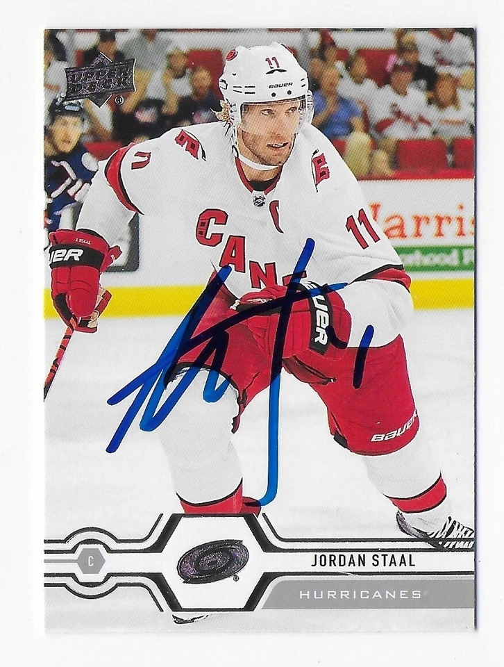2019-20 UPPER DECK #308 JORDAN STAAL HURRICANES AUTOGRAPHED SIGNED HOCKEY CARD - Image 1 of 1