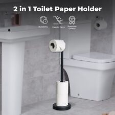 2 in 1 Toilet Paper Holder Black Bathroom Free Standing Tissue Roll Storage Rack