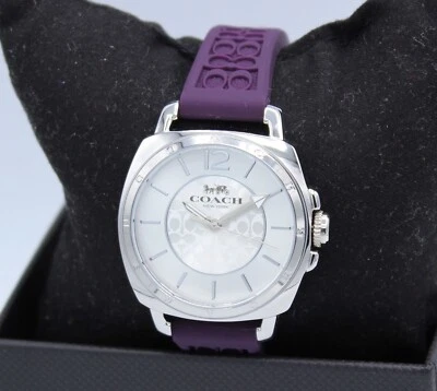 NEW AUTHENTIC COACH BOYFRIEND SILVER PURPLE SILICONE WOMEN'S 14503144 WATCH - Image 1 of 4