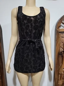 Vintage Lilli Diamond of California Cocktail Mini Dress Burnout Velvet Black #C - Picture 1 of 7
