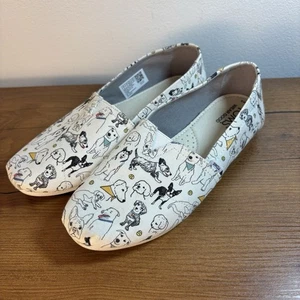 Toms Belmont 6M weiße gebrauchte leichte flache Slipper-Sneaker mit Hundemuster Damen - Bild 1 von 7