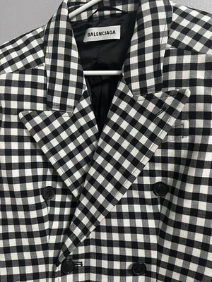 BALENCIAGA Hourglass 格子格子双排扣西装外套夹克尺寸 FR 38 — 第 1/4 张图片