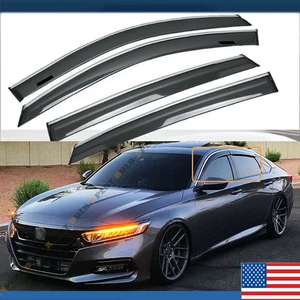 FOR 2018-2022 HONDA ACCORD CLIP-ON CHROME TRIM WINDOW VISOR RAIN GUARD DEFLECTOR - Picture 1 of 19
