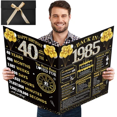 Kuxriox Large 40th Birthday Card With Envelope, Black Gold Happy 40th Birthda...
