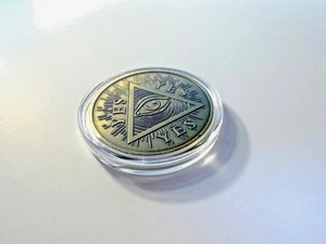 All Seeing Eye & Grim Reaper Yes & No Challenge Coin In Aged Brass Tone - Picture 1 of 8