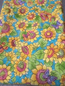 Colorful Sunflower & Butterfly Pattern Cotton Fabric 19 " x 42" By Sue Zipkin - Picture 1 of 7