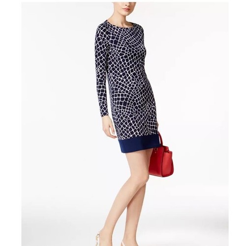 Mini Abito Michael Kors Nyla Stampa Croc Blu Navy Bianco Stampa Animalier Cambio Tg PM