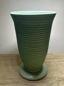 Vintage 1930's Lovatts Large Green Ribbed Art Deco Vase 8” - Picture 1 of 7