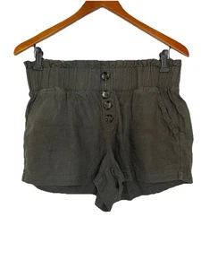 Rewash Women's Large Dark Green Linen Blend Elastic Waist Shorts 2" Inseam - Picture 1 of 5