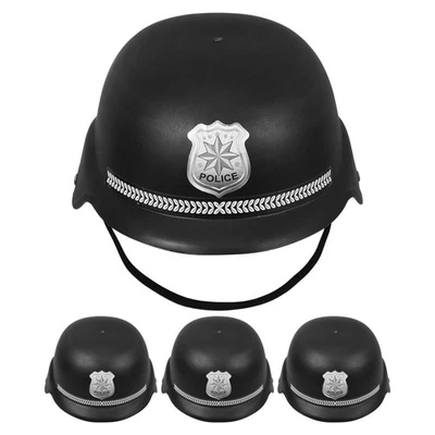 4 Pcs Kids Police Costume British Bobby Plastic Cop Hats For Fancy Dress - Image 1 of 4