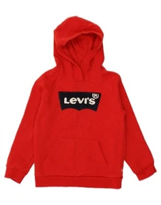 LEVI'S Girls Graphic Hoodie Jumper 6-7 Years Large Red Cotton AS08 - Afbeelding 1 van 3