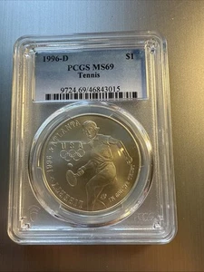 1996D Tennis Commemorative Silver Dollar. PCGS MS69. - Picture 1 of 2
