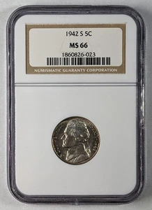 1942 S Wartime Silver Jefferson Nickel NGC MS 66 - Picture 1 of 5