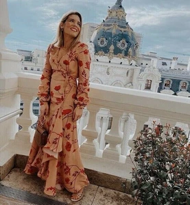 Johanna Ortiz x H&M Poppy Floral Print Wrap Maxi Dress Orange Red Medium NEW - Picture 1 of 15