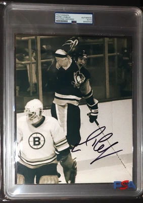 Mario Lemieux NHL Debut Signed Photo Rookie 1st Game 1st shift 1st Goal PSA Slab - Image 1 of 4
