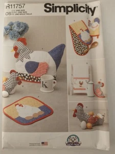 Simplicity R11757 Sewing Chicken Pattern Kitchen Farmhouse Accessories UNCUT New - Picture 1 of 8