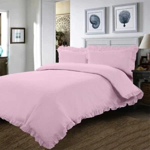 Light Pink Ruffle Duvet Cover 100% Washed Cotton Farmhouse Shabby Boho Chic - Picture 1 of 3