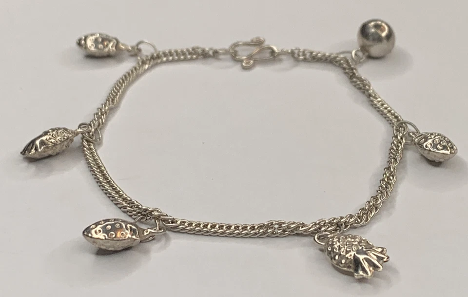 "Brazalete de colección con dije de fruta 925 de 6,5"" 6 dijes piña fresa naranja" Foto 1 de 4