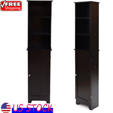 Country Tall Floor Shelf with Lower Cabinet Bathroom Storage Cupboard Adjustable