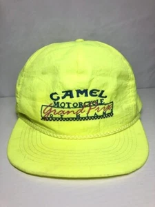 Vintage 90s Joe Camel Motorcycle Grand Prix Miami Cigarettes Neon Hat Snapback - Picture 1 of 10