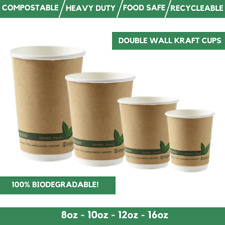 Kraft Compostable Coffee Cups & Lids Biodegradable Disposable Double Wall Cups