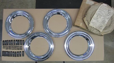 NOS 1955 Chevy Bel Air 150 210 & Pickup Wheel Trim Rings 15" Set of 4 GM 987268 - Image 1 of 4