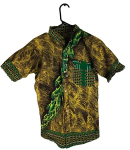 Camisa estilo hawaiano vintage para hombre pez pequeño Hawaii Aloha algodón marrón verde - Imagen 1 de 3