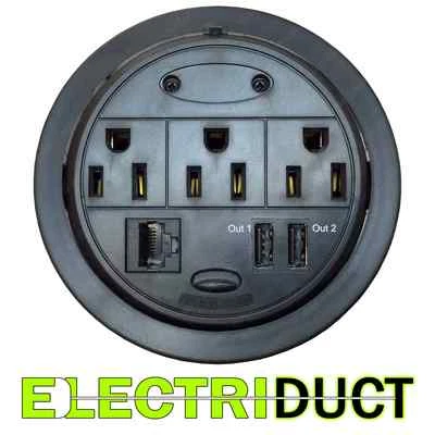 Power Tap Grommet Hidden Desk Table Power Outlet - 3 Power, 2 USB-A, 1 Cat5E - Image 1 of 2