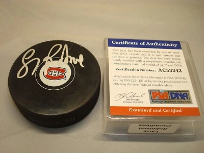 Larry Robinson Signed Montreal Canadiens Hockey Puck Autographed PSA/DNA COA 1E - Image 1 of 3
