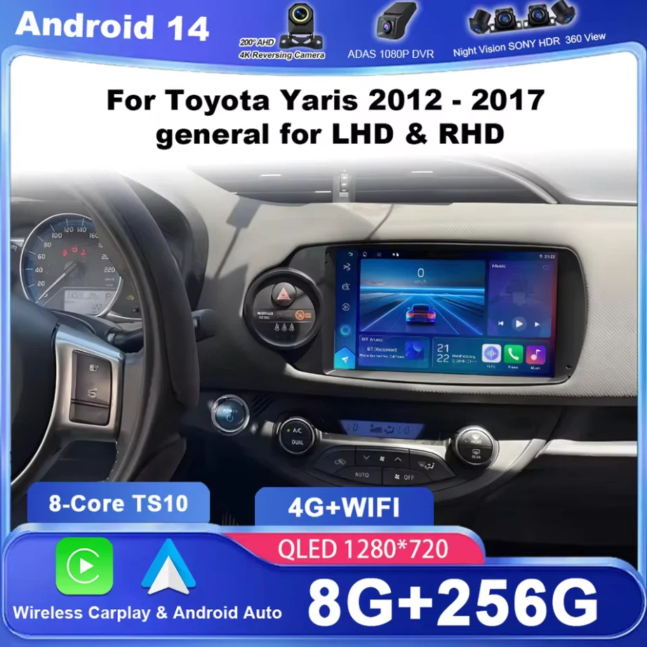 Autoradio Android per auto per Toyota Yaris 2012/2017 CarPlay Android Auto WIFI - Immagine 1 di 4