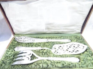 Magnificent 1900 French silver-plated 3p fish serving set Alfenide - Picture 1 of 11