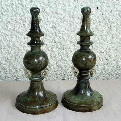 PAIR OF 9" x 4" SOLID BRASS ARCHITECTURAL STAIRCASE GATE POST BED FINIALS - Image 1 of 2