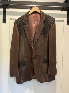 🇨🇦 VTG Branded Western Wear Leather Jacket - Ostrich Accents - Men’s 40 - Picture 1 of 13
