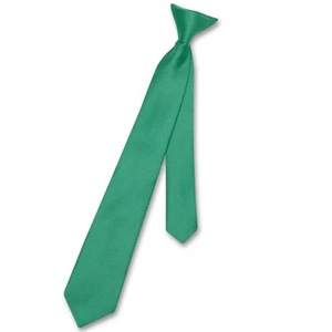 Vesuvio Napoli Boys CLIP-ON NeckTie Solid EMERALD GREEN Color Youth Neck Tie - Picture 1 of 3