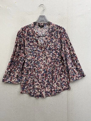 Top Cocomo para mujer XL Petite rosa floral manga enrollable elástico tejido líquido Foto 1 de 4