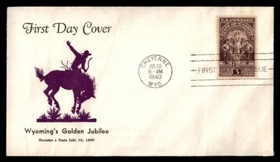 Mayfairstamps US FDC 1940 Wyoming 50th Anniv Cowboy First Day Cover aau_90741 - Image 1 of 2