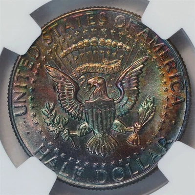 1964 Kennedy Half Dollar MS 64 Monster Rainbow Toning NGC 50C US COIN - Image 1 of 4
