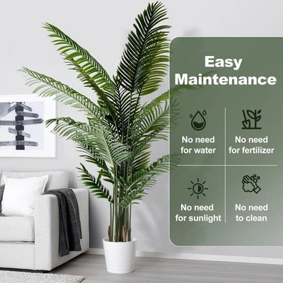 6.6 Feet Artificial Golden Cane Palm Tree Faux Plant Indoor Outdoor Decor - Image 1 of 4