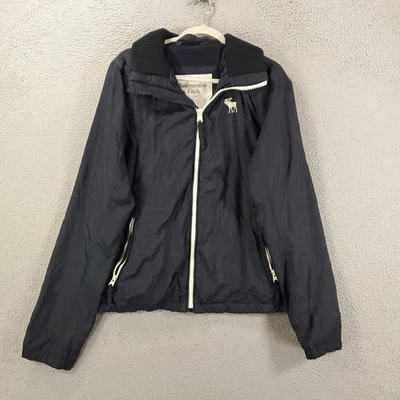 Chaqueta Abercrombie & Fitch Para Hombre XL Azul Imitación Piel Cuello Alto Acolchada Cremallera Completa Y2K Foto 1 de 4