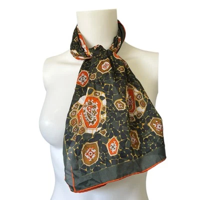 Bufanda ligera vintage años 60 Nasharr Freires verde naranja medallón Foto 1 de 4