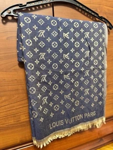 Louis Vuitton LV Scarf Shawl wrap stole silk Made in Italy Gray Blue - Picture 1 of 6