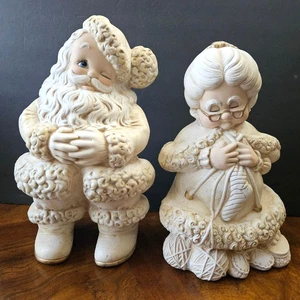 2er Set Vintage handbemalte Keramik großer Mr & Mrs Weihnachtsmann/Gold & Weiß Motiv - Bild 1 von 12