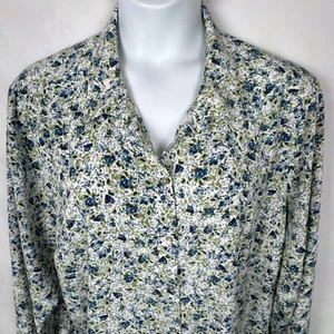 J Jill Womens 4X Blue Floral Long Sleeve Plus Size Button Up Shirt Top Blouse - Picture 1 of 14
