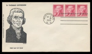 1055b STRISCIA DI BOBINA 3, 2c THOMAS JEFFERSON, FORI GRANDI "ETICHETTATI" FDC - ZASO - Foto 1 di 3