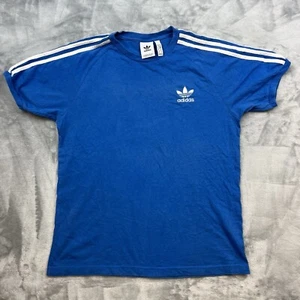 adidas Soccer T-Shirt Mens Size Medium Blue Embroidered Logo Striped Sleeves - Picture 1 of 6