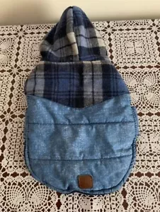 Reversible Denim Dog Hoodie Jacket Blue Plaid XS Extra Small Warm Winter Attire - Picture 1 of 7